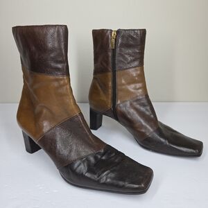 Vtg Y2K Axcess Liz Claiborne Brown Patchwork Heel Square Toe Ankle Boots 8.5